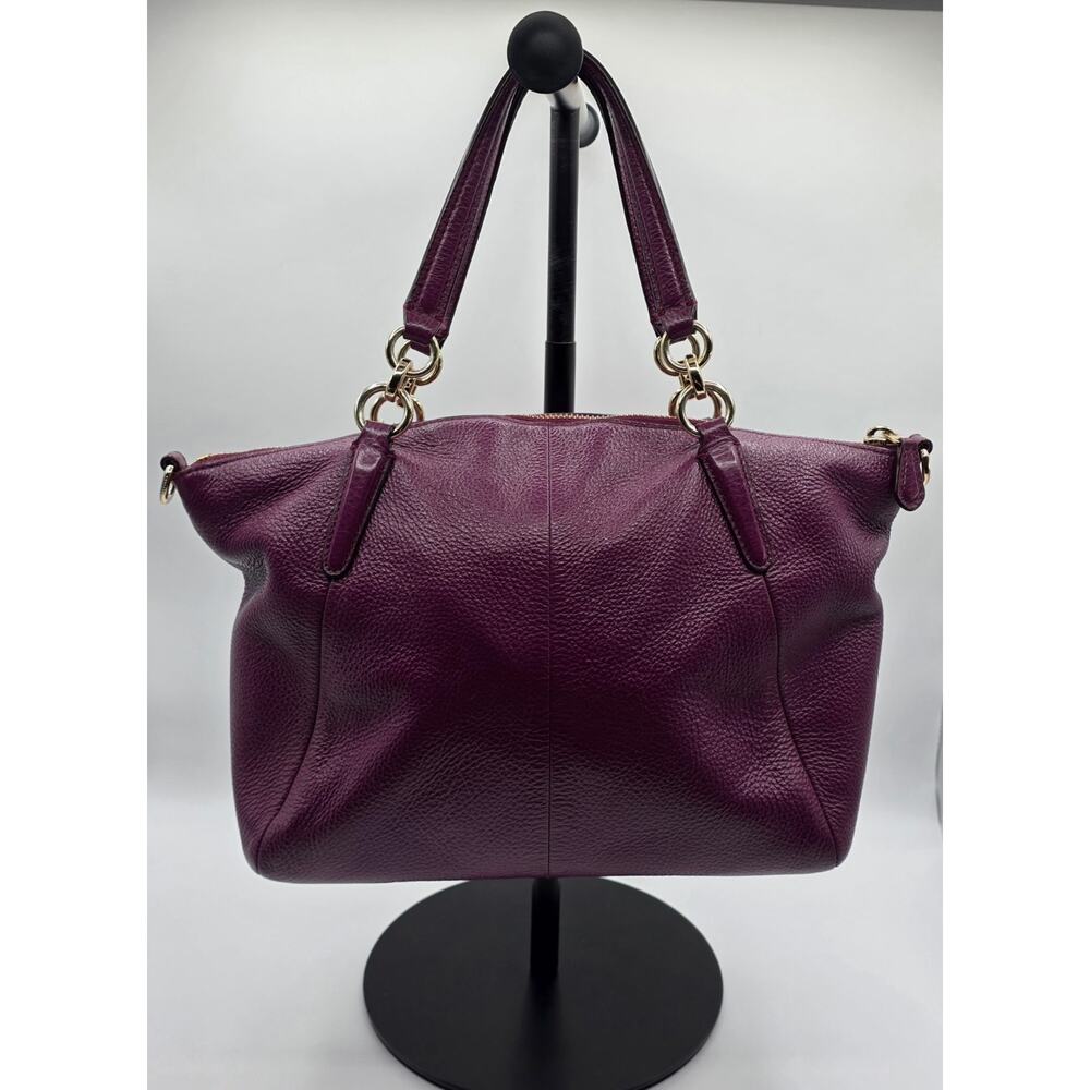 Coach Small Kelsey Pebbled Leather Satchel Bag β Deep Plum β Gold Hardware - Picture 2 of 16